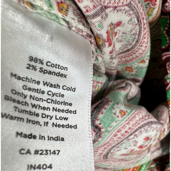 Talbots Colorful Paisley Button Down Shirt Women's 14 Petite Stretch Green Pink - Picture 8 of 9